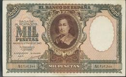 1000 Pesetas. 9 De Enero De 1940. Serie A. (Edifil 2017: 440). Leve Doblez Vertical Y Apresto Original. Raro. EBC. - Sonstige & Ohne Zuordnung