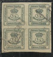 SPAIN ESPAÑA SPAGNA 1873 ROYAL MURAL CROWN 1/4c BLOCK OF 4/4c CENT. 1 USATO USED OBLITERE' - Gebruikt