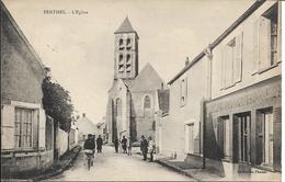 D77 - PERTHES - L'EGLISE - Carte Animée - Magasin Feuillattre - Cycliste - Hommes Et Enfant Sur La Route - Perthes