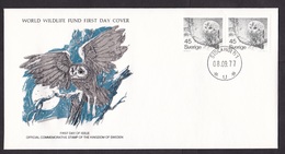 Sweden: FDC First Day Cover, 1977, 2 Stamps, Owl, Bird, Night, Moon (traces Of Use) - Covers & Documents