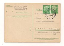Postkarte Ganzsache 23.8.1957 Von Landshut Nach Linz/Donau Mit Zus. Aufgekl. Briefmarke - Otros & Sin Clasificación