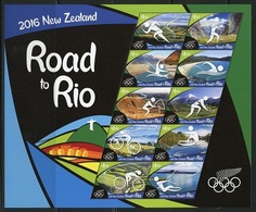 New Zeland 2016, Road To Olympic Games In Rio, Cyclism, Shipping, Hockey O Grass, Swimming, Sheetlet - Ongebruikt