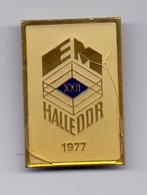 Damaged Pin Badge European Championship HALLE DDR Germany Deutschland - Uniformes, Recordatorios & Misc