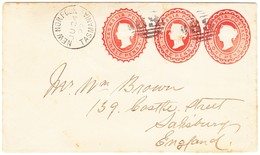 1892 Ganzsachenbrief Mit Drei Eindrucken 1/2 Penny Aus New Norfolk Nach Salisbury England; Leicht Fleckig - Lettres & Documents