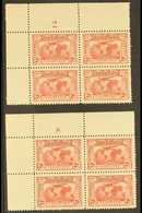 1931 2d Carmine Kingsford Smith, Plates 2 & 8 In PLATE BLOCKS Of 4, SG 121, Plate 2 Lightly Hinged On Margin, Plate 8 Ne - Other & Unclassified