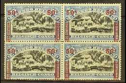 BELGIAN CONGO 1921 50c On 25c Of 1915, COB 90A, Never Hinged Mint Block Of Four, Some Toning. For More Images, Please Vi - Other & Unclassified