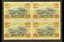 BELGIAN CONGO 1921 15c On 50c Olive, CONGO BELGE Overprint, COB 87A, Rare Never Hinged Mint Block Of Four. For More Imag - Otros & Sin Clasificación