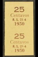1930 IMPERF PROOF PAIR OF SURCHARGE For The 25c On ½c & 25c On 2c Surcharges (Scott 195/96, SG 226/27) Printed In Brown  - Bolivien