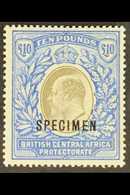 1903-04 £10 Grey & Blue, SPECIMEN Overprinted, SG 67s, Fine Mint With Lightly Toned Gum. For More Images, Please Visit H - Nyasaland (1907-1953)