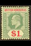 1904-07 $1 Grey Green & Carmine, SG 91, Bearing The Unlisted "SPAVEN FLAW" Variety, Very Fine Mint For More Images, Plea - British Honduras (...-1970)