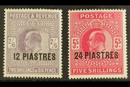 1902 - 05 12pi On 2s6d Lilac And 24pi On 5s Bright Carmine, SG 11/12, Very Fine And Fresh Mint. (2 Stamps) For More Imag - Levante Británica