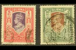 1938-40 5r And 10r Top Values, SG 32/33, Very Fine Used (2 Stamps) For More Images, Please Visit Http://www.sandafayre.c - Burma (...-1947)