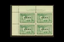 OFFICIAL 1949-50 50c Green Oil Wells With "O.H.M.S." Overprint, SG O177, Top Left Hand Plate Block Of Four With Control  - Autres & Non Classés
