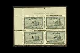 OFFICIAL 1950-52 20c Slate With "G" Overprint, SG O187, Top Left Corner PLATE BLOCK Of Four From Plate Number 1, Never H - Andere & Zonder Classificatie