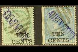 1885 10c On 24c & 10c On 36c, CC Wmk Perf 14, SG 162/63, Used With "AITKEN SPENCE" Violet Security Handstamps. (2 Stamps - Ceylan (...-1947)