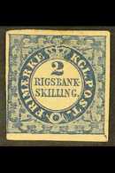 1852 2 Rigsbankskilling Blue, Thiele Printing, SG 3 , Fine Mint Og. Clear To Large Margins, Beautiful Clear Impression A - Autres & Non Classés