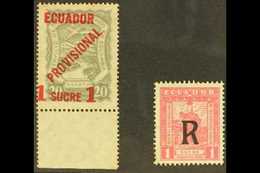 SCADTA AIR ISSUES 1928 "Provisional" 1s On 20s Grey (Scott C3, Mi 3), Plus 1929 Air Post Registration 1s (Scott CF2, Mi  - Equateur