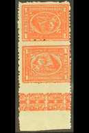 1874-75 1pi Red Perf 12½ Marginal Vertical TETE-BECHE PAIR ONE STAMP UNWATERMARKED And With Ornamental Margin At The Bot - Other & Unclassified