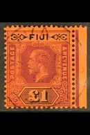 1914 £1 Purple And Black On Red, Die I, SG 137, Very Fine Cds Used Marginal Example.  For More Images, Please Visit Http - Fidji (...-1970)