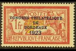 1923 1f Lake & Yellow-green Bordeaux Philatelic Congress Overprint (SG 400e, Yvert 182), Never Hinged Mint, Fresh. For M - Autres & Non Classés