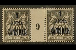 ZANZIBAR 1896-1900 1a On 10c Black/lilac (1899) MILLESIME (Number 9) PAIR, Yvert 20, Very Fine Mint For More Images, Ple - Other & Unclassified