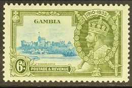 1935 6d Light Blue And Olive Green Jubilee, As SG 145, Variety "Two Swans In River", Plate 3, 2/2, Unlisted SG But A Rec - Gambia (...-1964)