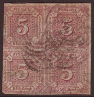 THURN & TAXIS NORTHERN DISTRICT. 1859-61 5Gr Mauve, Mi 18, SG 18, BLOCK Of 4, Used. Cat 3000 Euro. Seldom Seen As A Mult - Autres & Non Classés