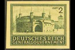 POLAND - GENERAL GOVERNMENT 1940 2zt Blackish Grey-green Barbican IMPERF PROOF On Yellowish Ungummed Paper, Michel 113P3 - Otros & Sin Clasificación