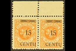 LITHUANIAN OCCUPATION 1923 15c On 25m Orange Surcharge Upper Marginal Horizontal SE-TENANT PAIR Of Surcharge Types B II  - Andere & Zonder Classificatie