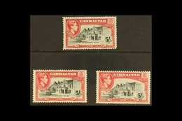 1938-51 5s Black & Carmine Perforation Set, SG 129, 129a & 129b, Very Fine Mint (3 Stamps) For More Images, Please Visit - Gibraltar