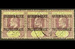 1911 5d Purple And Olive, Overprinted, SG 5, Horizontal Strip Of 3 Used With Neat Protectorate Cds Cancels. For More Ima - Îles Gilbert Et Ellice (...-1979)