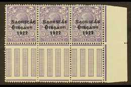 1922-23 VARIETY 3d Bluish Lilac (SG 57) Pane Marginal Corner Strip Of 3, Incorporates "S Over E" Variety, Row 10, Column - Otros & Sin Clasificación