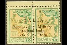 CEFOLONIA & ITHACA 1941 10 + 10L Green And Yellow Charity, Horizontal Pair, Sass 32, Very Fine Marginal Never Hinged Min - Other & Unclassified