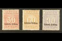 ERITREA OFFICIAL FEE (SERVIZIO COMMISSIONI) 1916 Overprints Complete Set, Sassone 1/3, Fine Mint, Fresh. (3 Stamps) For  - Sonstige & Ohne Zuordnung