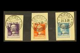 TRIPOLITANIA 1927 Volta Centenary Set (Sass S. 12, SG 46/48), Each On Piece Tied By Fine Full Tripoli Cds. (3 Stamps) Fo - Autres & Non Classés
