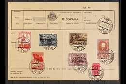 1942 (18 Jun) Latvian Telegraph Form Bearing An Array Of Soviet Stamps Cancelled By Bulduri Latvian Soviet Socialist Rep - Lettonie