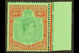 1938-51 10s Bluish Green And Deep Red On Green Key Type Chalky Paper Position 24, SG 113, Fine Never Hinged Mint Margina - Leeward  Islands