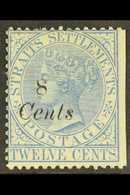 1884 8c On 12c Blue, SG 74, Unused Without Gum, Straight Edge At Right, Cat £1200 As Mint. For More Images, Please Visit - Straits Settlements