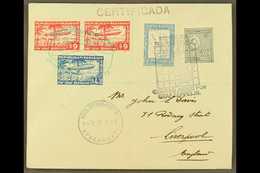 1933 Registered Cover To England Franked Paraguay Postage 4p And 50c Cancelled Map Type Graf Zeppelin Cancel With $4.50  - Paraguay