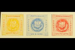 1861 HAND PAINTED STAMPS Unique Miniature Artworks Created By A French "Timbrophile" In 1861. Three Values With Similar  - Perú