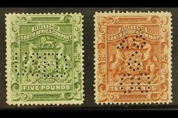 1892-93 £5 Sage-green & £10 Brown, SG 12/13, Fine Fiscally Used With Perfins, Fresh. (2 Stamps) For More Images, Please  - Other & Unclassified