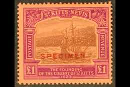 1923 £1 Black & Purple/red, MCA Wmk, SPECIMEN Overprinted, SG 60s, Very Fine Lightly Hinged Mint For More Images, Please - St.Kitts And Nevis ( 1983-...)