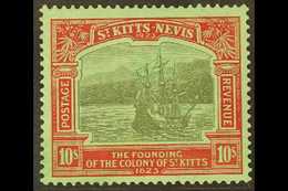 1923 10s Black And Red / Emerald Tercentenary, SG 58, Very Fine Mint. For More Images, Please Visit Http://www.sandafayr - St.Kitts Und Nevis ( 1983-...)