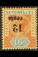 1893 12c. On 16c. Chestnut And Blue, Surcharge Inverted, SG 16a, Fine Mint. For More Images, Please Visit Http://www.san - Seychelles (...-1976)