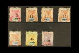 1893 Complete Surcharges Set, SG 15/21, Fine Mint. (7 Stamps) For More Images, Please Visit Http://www.sandafayre.com/it - Seychelles (...-1976)