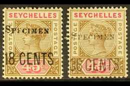 1896 18c On 45c And 36c On 45c, Overprinted "SPECIMEN", SG 26/27s, Fine Mint. (2 Stamps) For More Images, Please Visit H - Seychellen (...-1976)