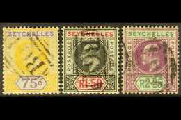 1906 75c, 1r.50 And 2r.25, SG 68/70 With B64 Cancels. (3 Stamps) For More Images, Please Visit Http://www.sandafayre.com - Seychellen (...-1976)