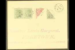 1888 (Oct) Attractive "Gorerat" Local Envelope Bearing 1884 ½d Pair, And BISECTED 1d And 2d, Each Tied By B31 , With Pro - Sierra Leone (...-1960)