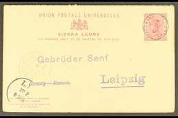 1896 (Feb) 1d + 1d Reply Card To Senf In Germany, Tied Freetown Cds, Red Liverpool Br. Packet Cds And Arrival Mark At Le - Sierra Leone (...-1960)