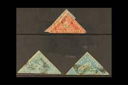 CAPE OF GOOD HOPE 1861 Woodblock Triangulars 1d Vermilion, 4d Pale Milky Blue, And 4d Pale Bright Blue, SG 13, 14, 14b,  - Unclassified